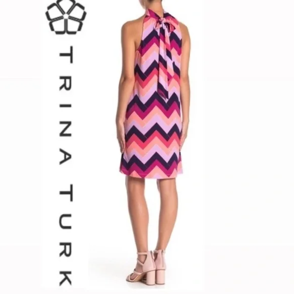 Trina Turk Colorful Geometric Pattern Sleeveless High Neck Craving Midi Dress - Picture 16 of 16